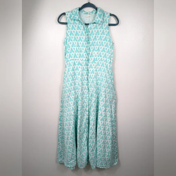 Livro Maxi Dress Womens Size Small Aqua White Boho Collared Button Front - Picture 9 of 14